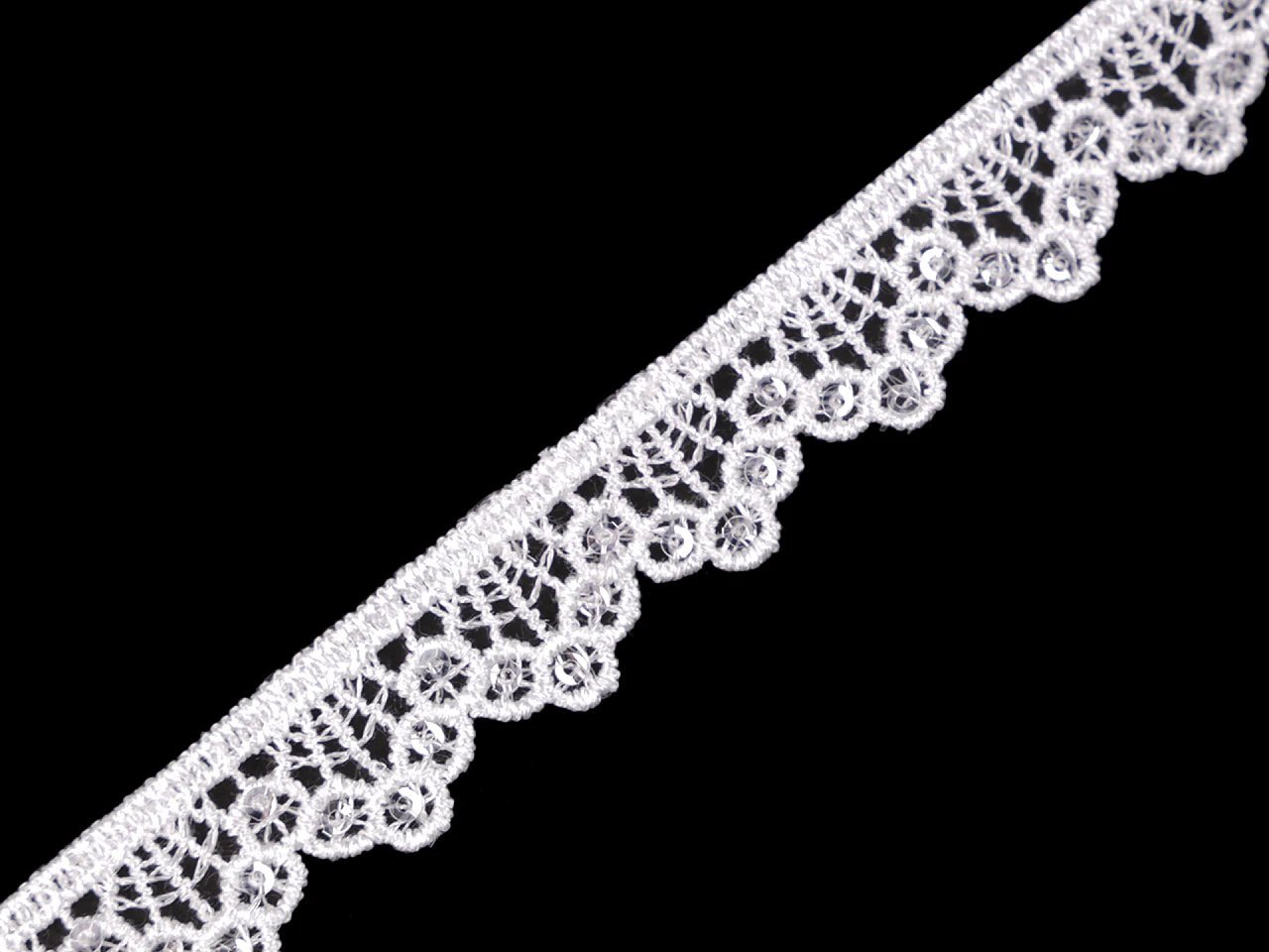 Image de dentelle à paillettes 1,4 cm - blanche – disponible chez Tissus Charlotte