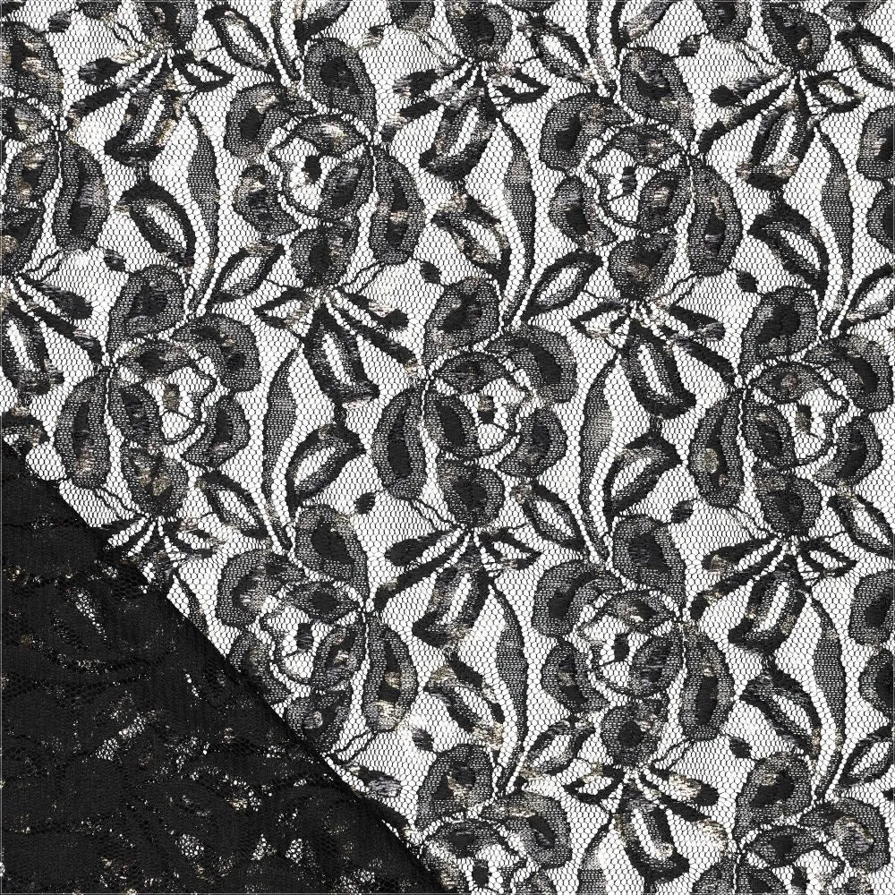 Attēls ar Mežģīņu audums “Lauren Foil Lace” – melns 140 g/m² – pieejams Šarlotes audumi