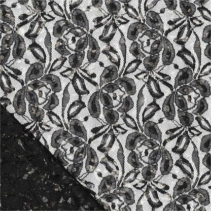 Attēls ar Mežģīņu audums “Lauren Foil Lace” – melns 140 g/m² – pieejams Šarlotes audumi