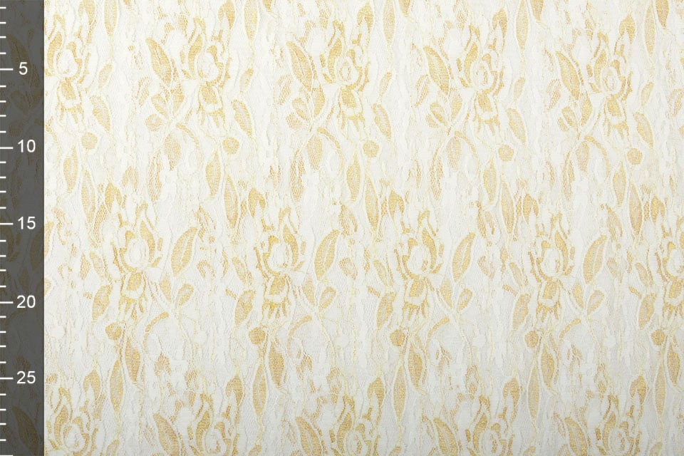 Fine lace fabric with gold - black 90 g/m²