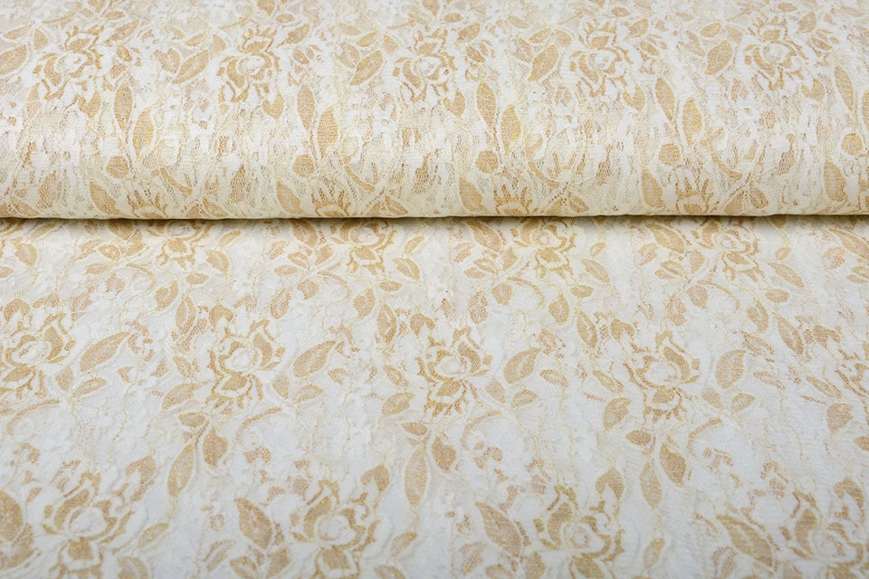 Fine lace fabric with gold - black 90 g/m²