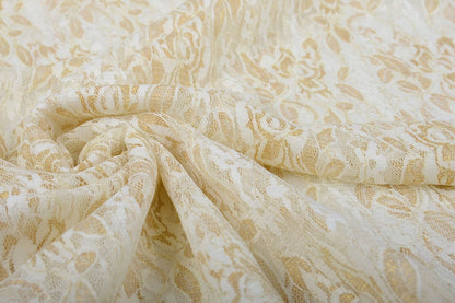 Fine lace fabric with gold - black 90 g/m²