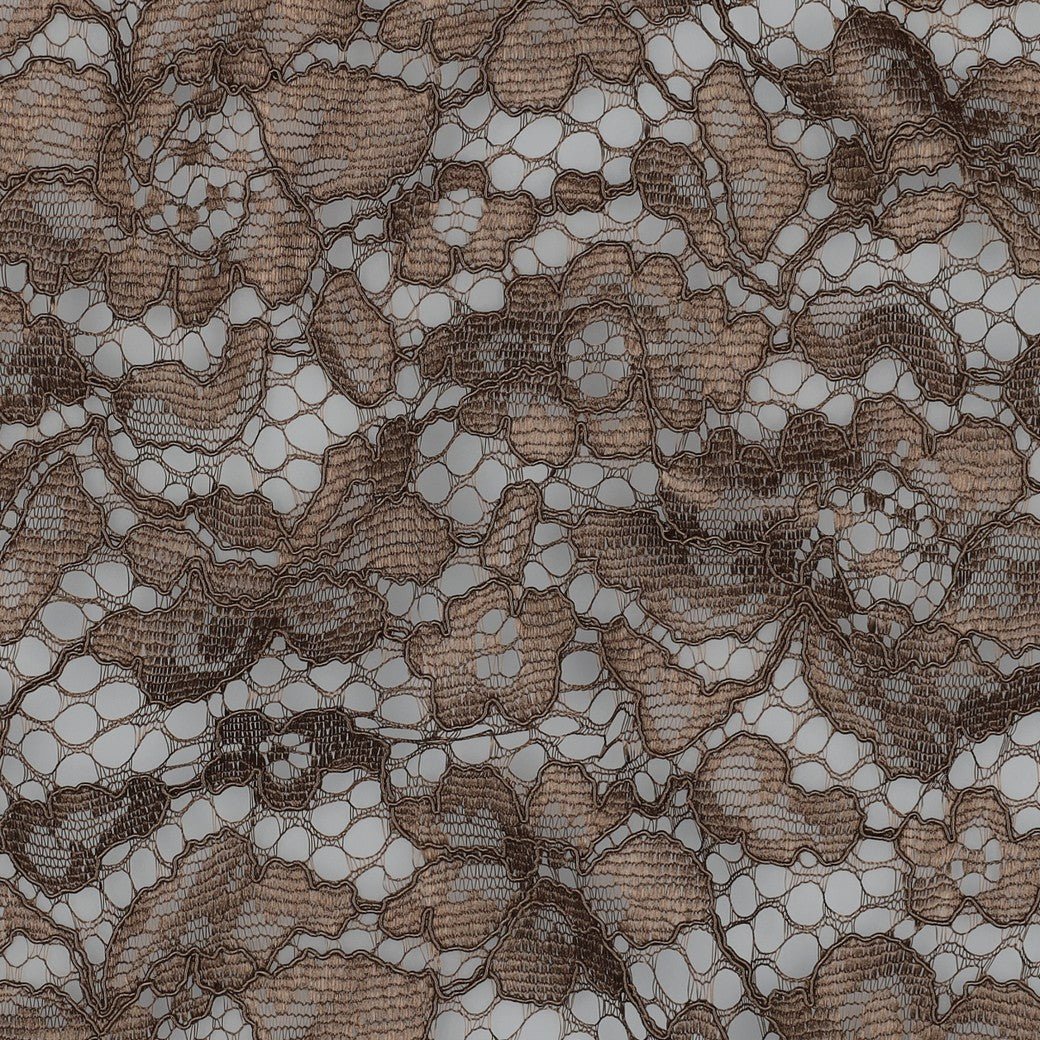 Image du tissu en dentelle - ton chocolat 130 g/m² – disponible chez Šarlotes audumi