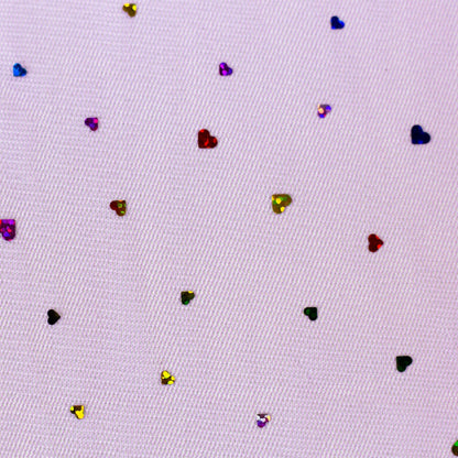 Image of soft tulle with hearts on a lilac background 40 g/m² – available at Šarlotes audumi