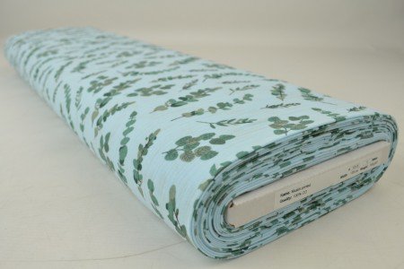 mousseline - eucalyptus sur fond bleu 140 g/m²