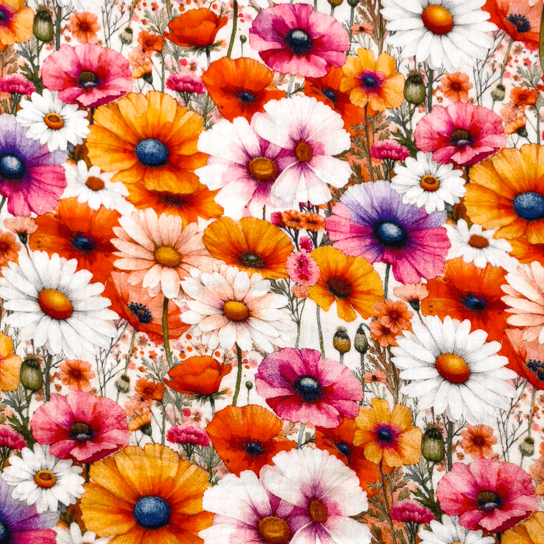 Mousseline - coquelicots et marguerites 140 g/m²