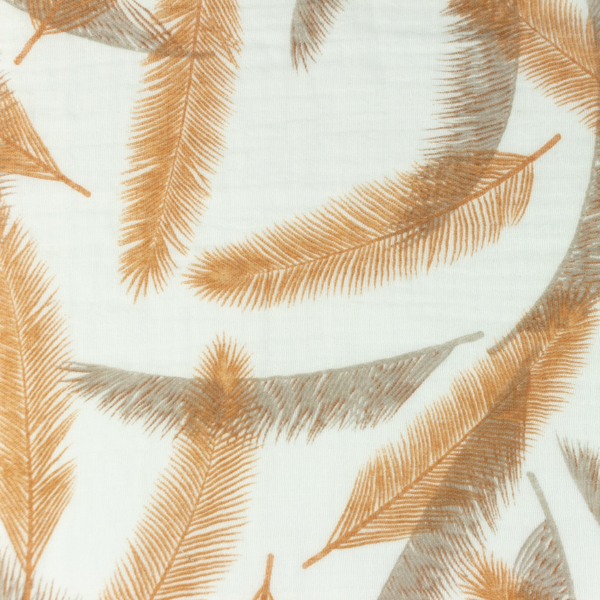Mousseline - plumes orange et grises 140 g/m²