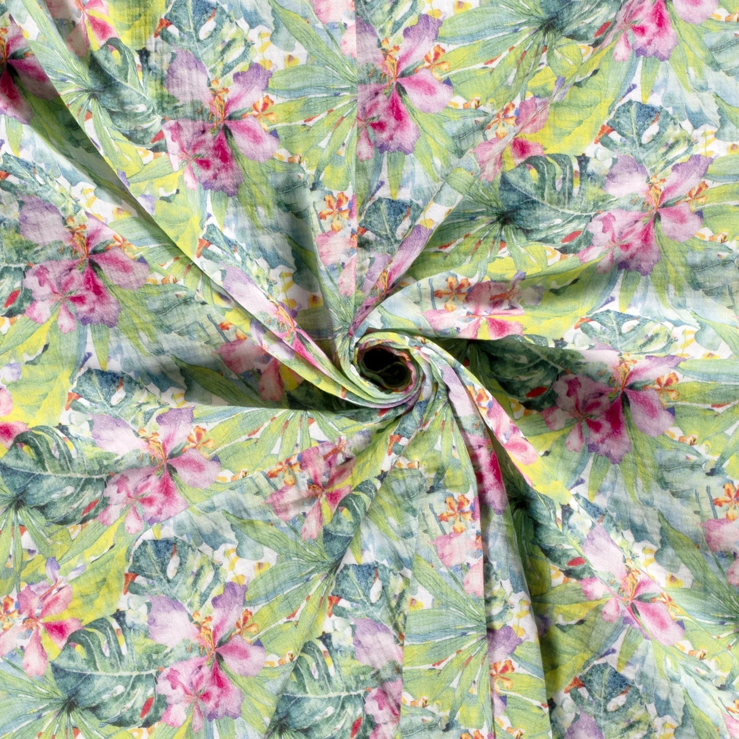 Muslin - tropical leaves 130 g/m²