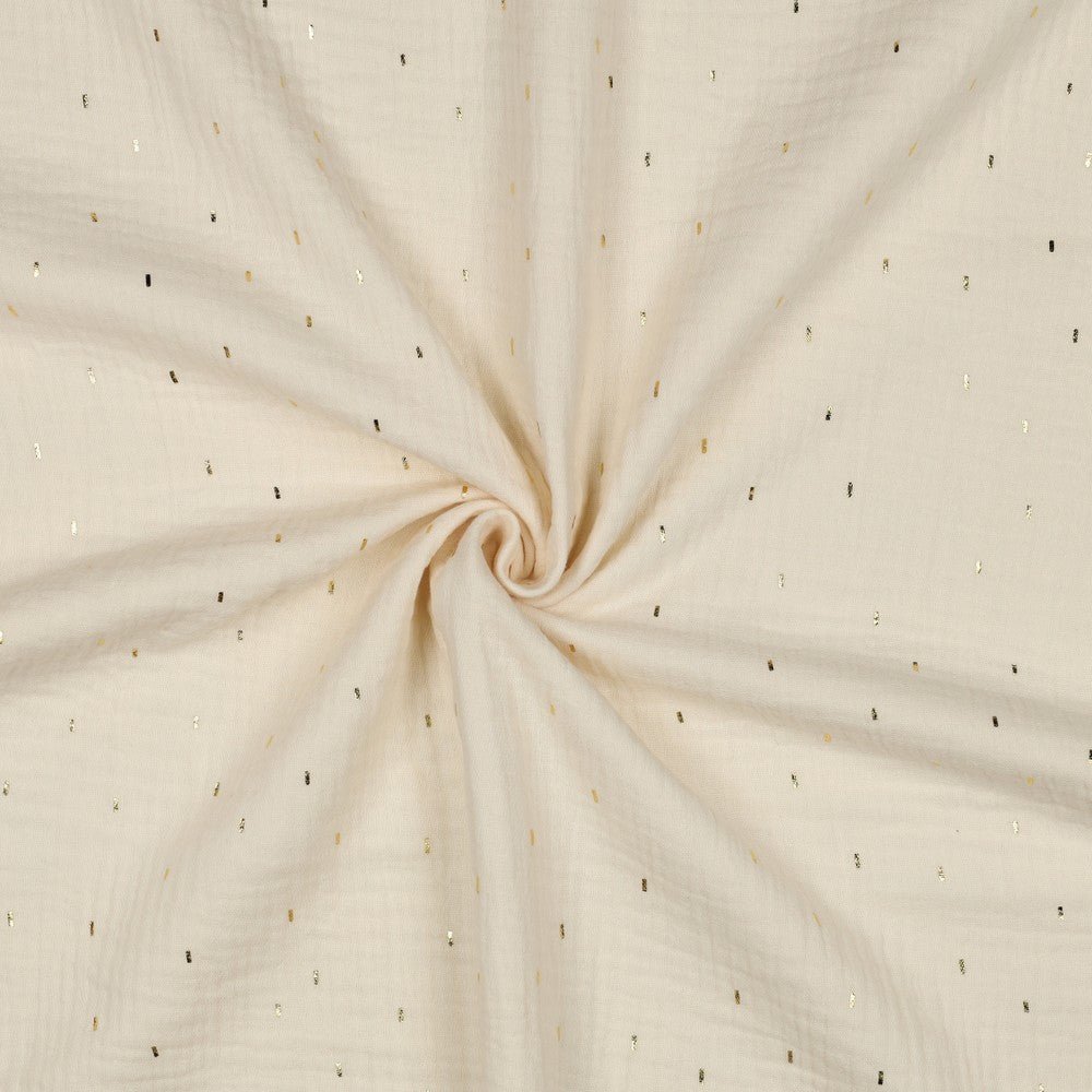 Mousseline - pois dorés sur fond blanc chaud 125 g/m²