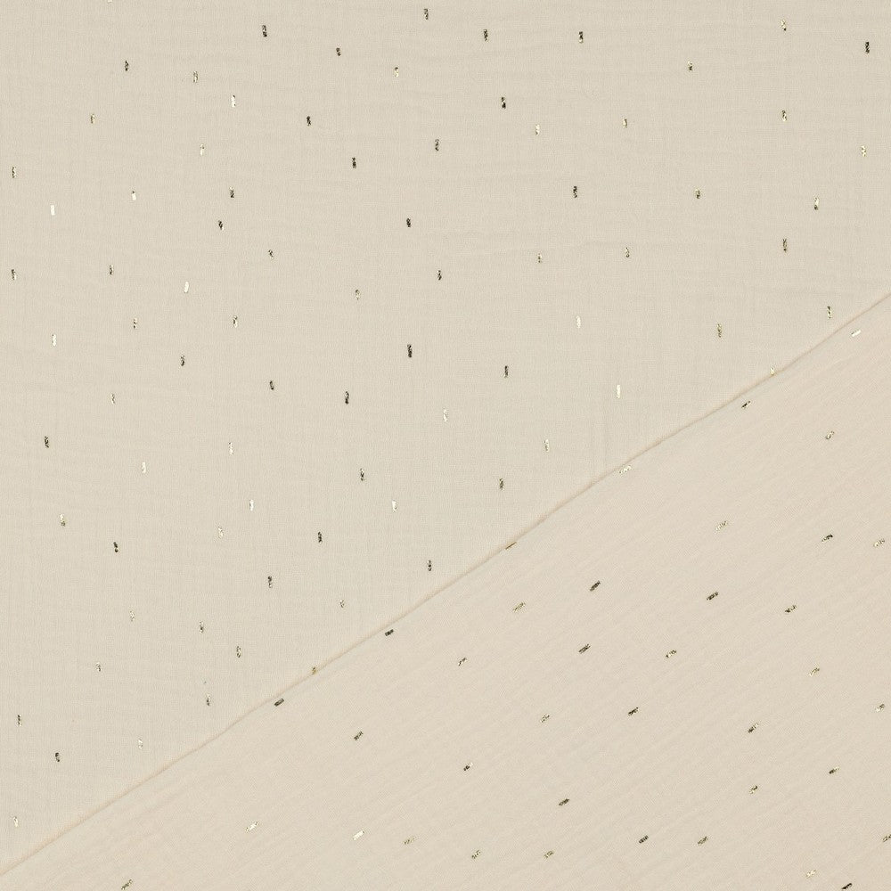 Museline à pois dorés sur blanc chaud 125 g/m²