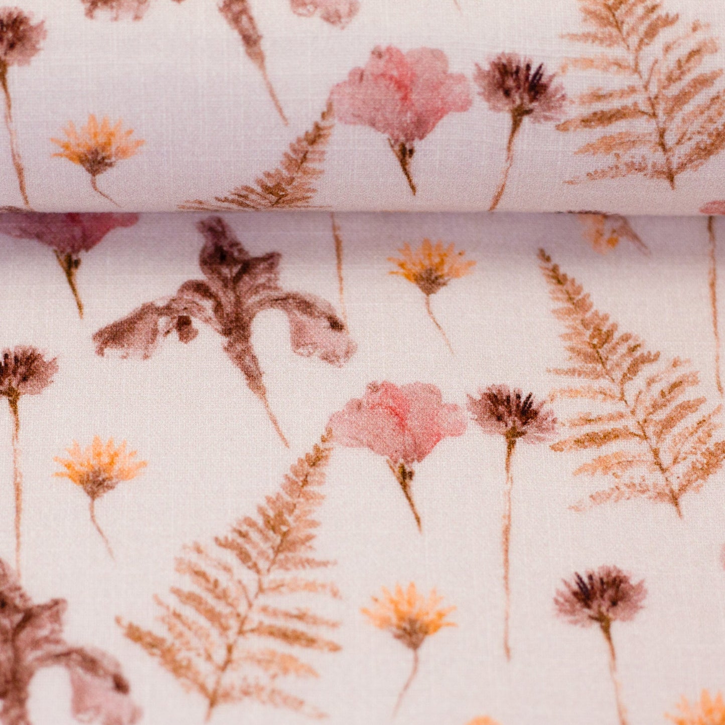 Image with Muslin - flowers with fern 130 g/m² – available at Šarlotes audumi