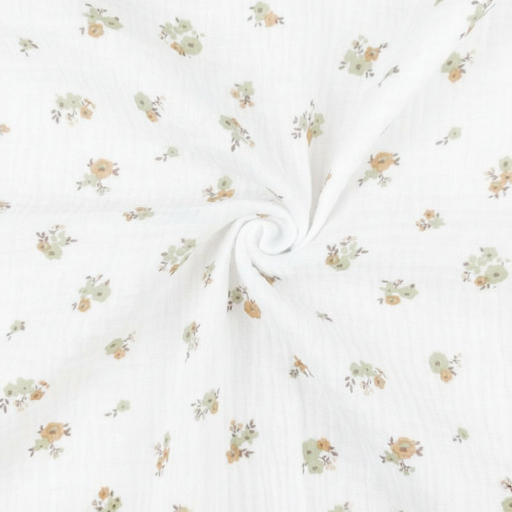 Mousseline - fleurs sur fond orange 130 g/m²