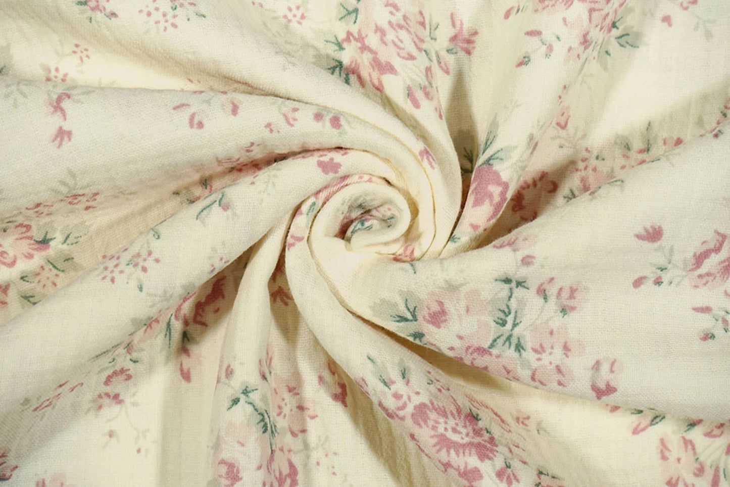 mousseline - fleurs sur fond blanc laiteux 140 g/m²
