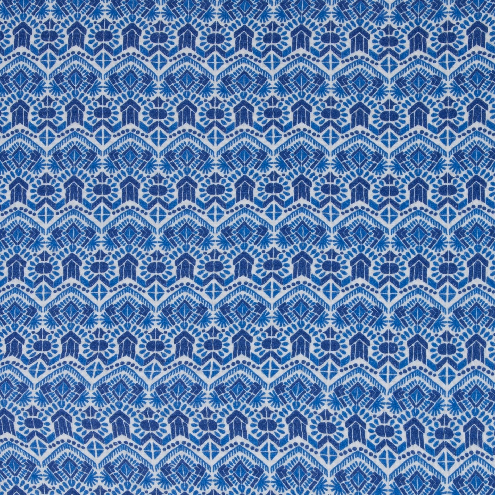 Image of Muslin - blue geometric pattern 130 g/m² – available at Šarlotes audumi