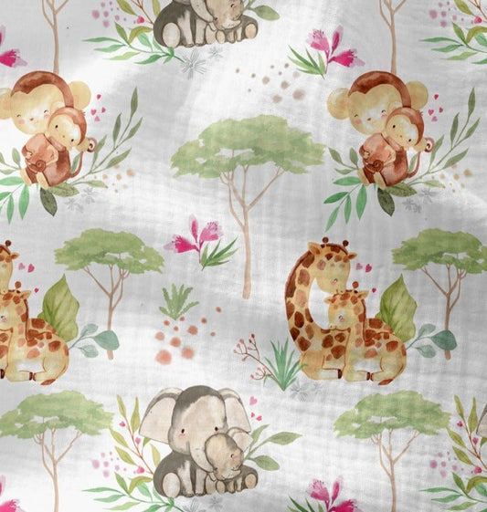 Image de mousseline - mamans animaux avec leurs petits 120 g/m² – disponible chez Šarlotes audumi