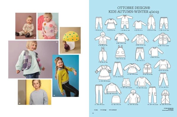 Image du magazine de patrons de vêtements pour enfants OTTOBRE design Kids 4/2023, en anglais, disponible en ligne chez Šarlotes audumi