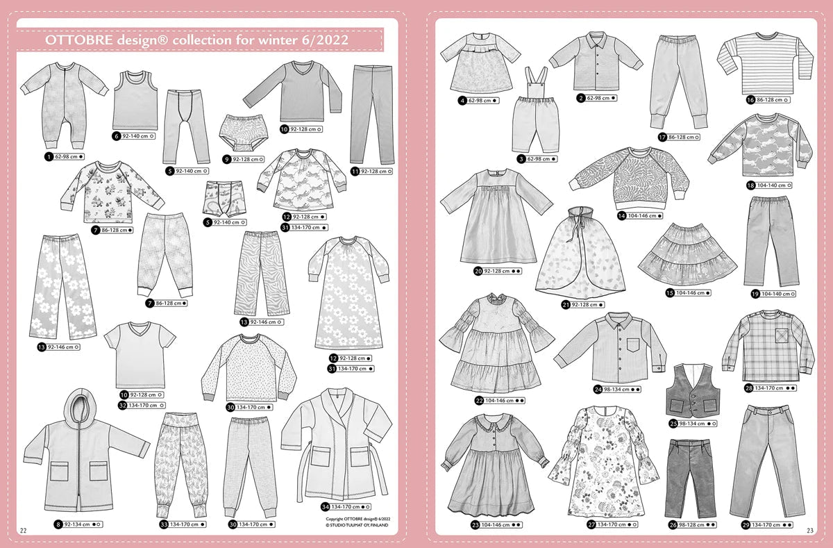Image du magazine de patrons de vêtements pour enfants OTTOBRE design Kids 6/2022, en anglais, disponible en ligne chez Šarlotes audumi