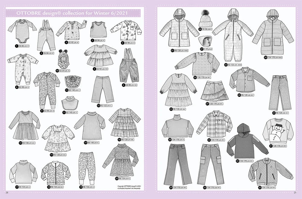 Attēls ar OTTOBRE design Kids Ziema– bērnu apģērbu piegrieztņu žurnāls angļu valodā – pieejams internetā Šarlotes audumi