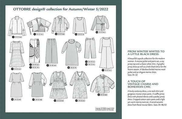 Image du magazine OTTOBRE design Woman 5/2022, consacré aux patrons de couture pour vêtements féminins en anglais, disponible en ligne chez Šarlotes audumi