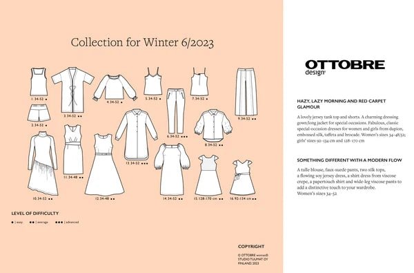 Image du magazine de patrons de vêtements pour femmes OTTOBRE design Woman 6/2023, en anglais – disponible en ligne chez Šarlotes audumi