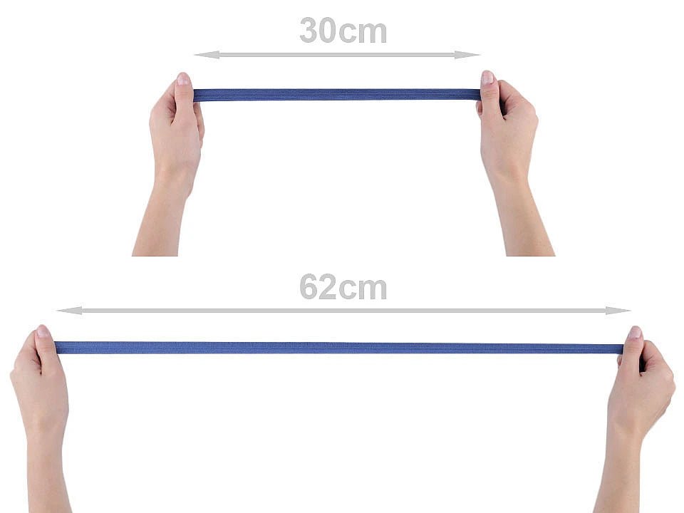 Image de l’élastique plié de 1,6 cm, bleu bleuet brillant, disponible chez Šarlotes audumi