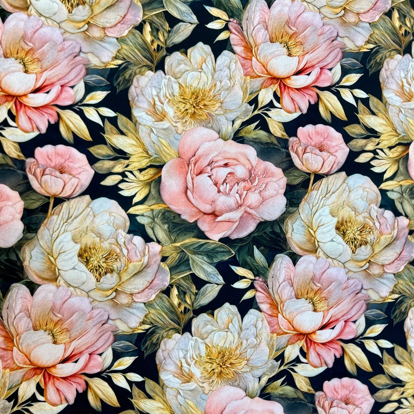 Last piece - Softshell fabric - peonies 300 g/m² - 60cm