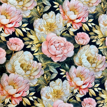 Last piece - Softshell fabric - peonies 300 g/m² - 60cm