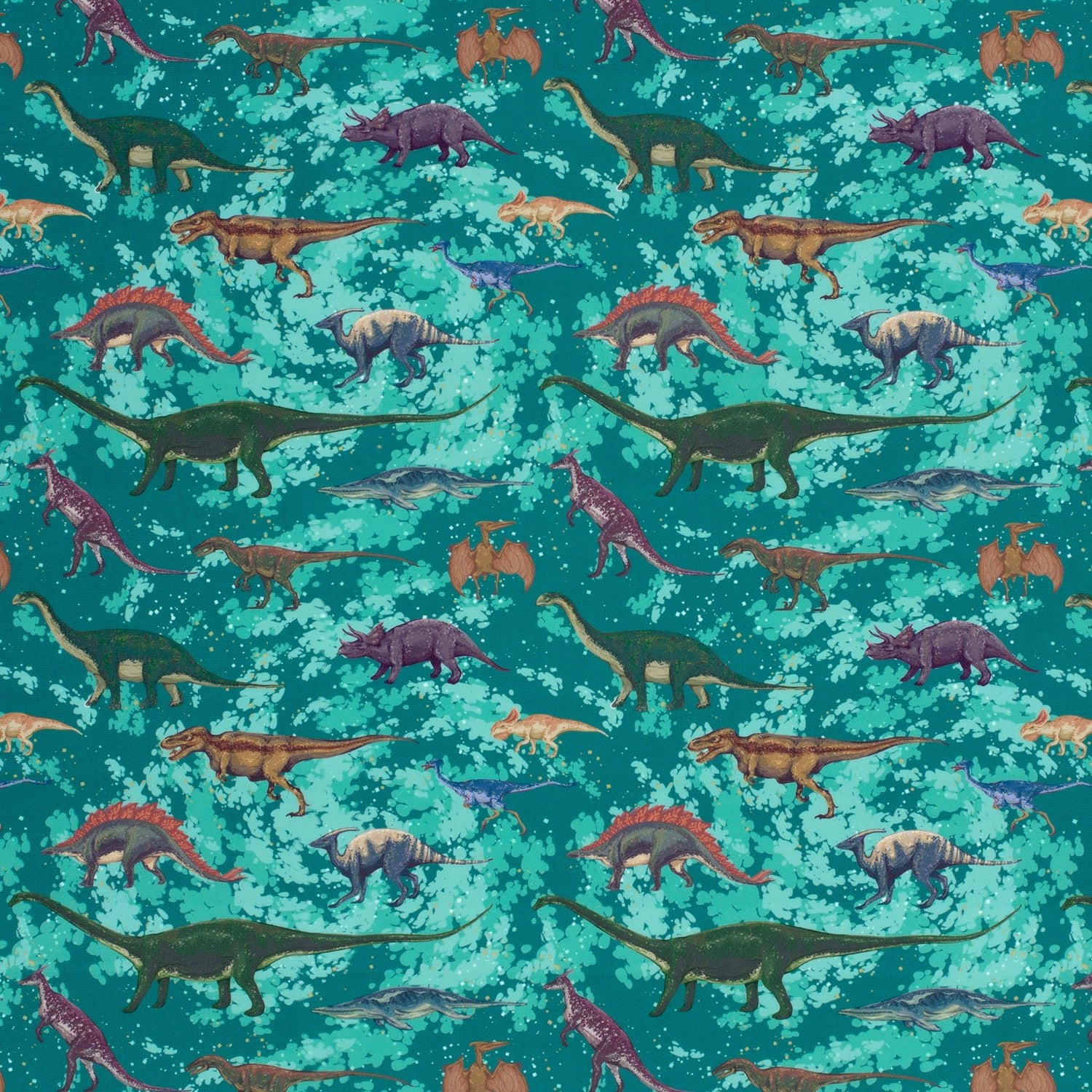 Image de tissu lycra pour maillots de bain avec protection UPF50 – dino 200 g/m² – disponible chez Šarlotes audumi