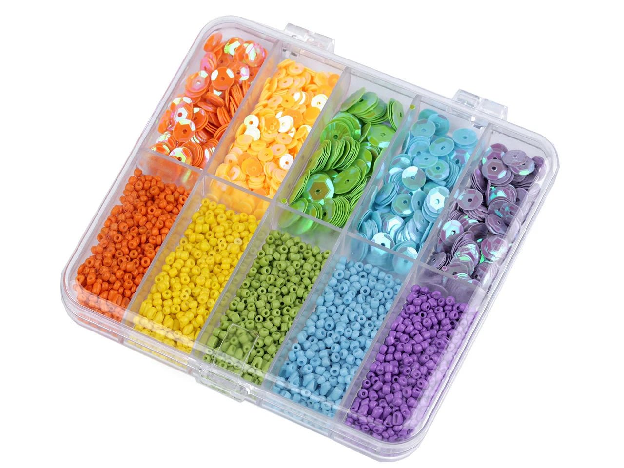 Set de perles et de paillettes dans une boîte en plastique (12.3 × 6.3 × 1.3 cm)