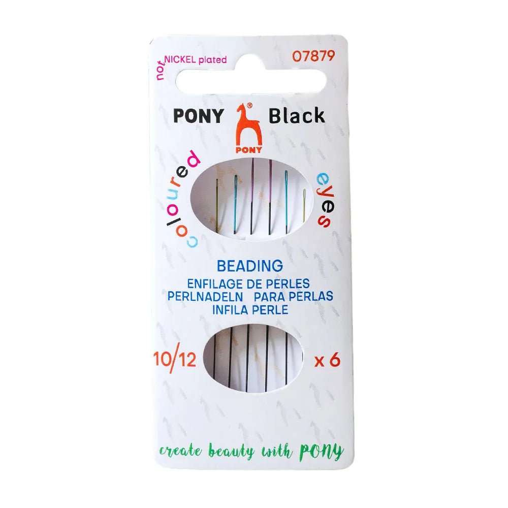 Attache avec aiguilles à perler noires avec chas coloré n° 10–12 (6 pièces) Pony – disponible chez Šarlotes audumi