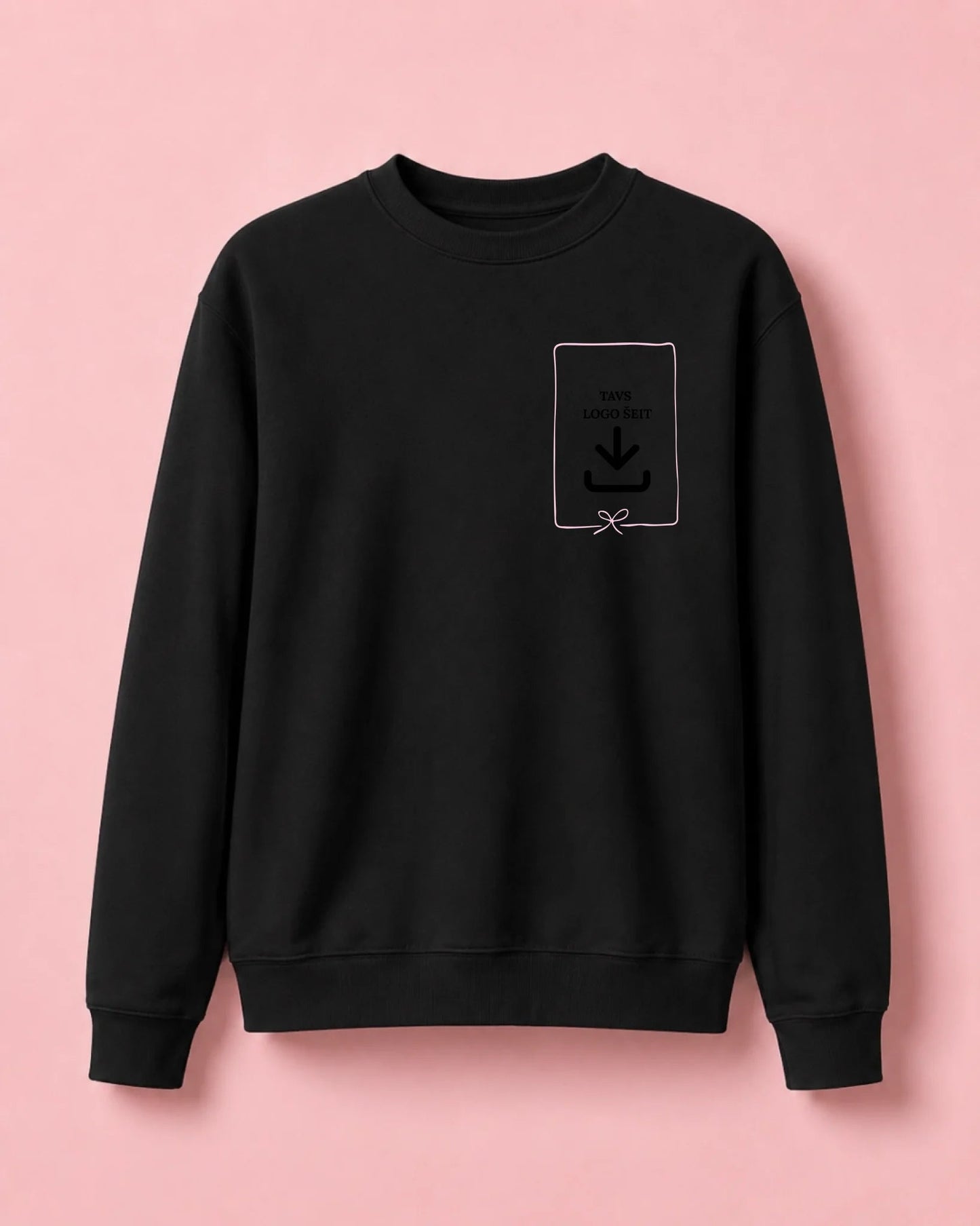 Bild eines personalisierten schwarzen Sweatshirts mit deinem Logo – online erhältlich bei Šarlotes audumi