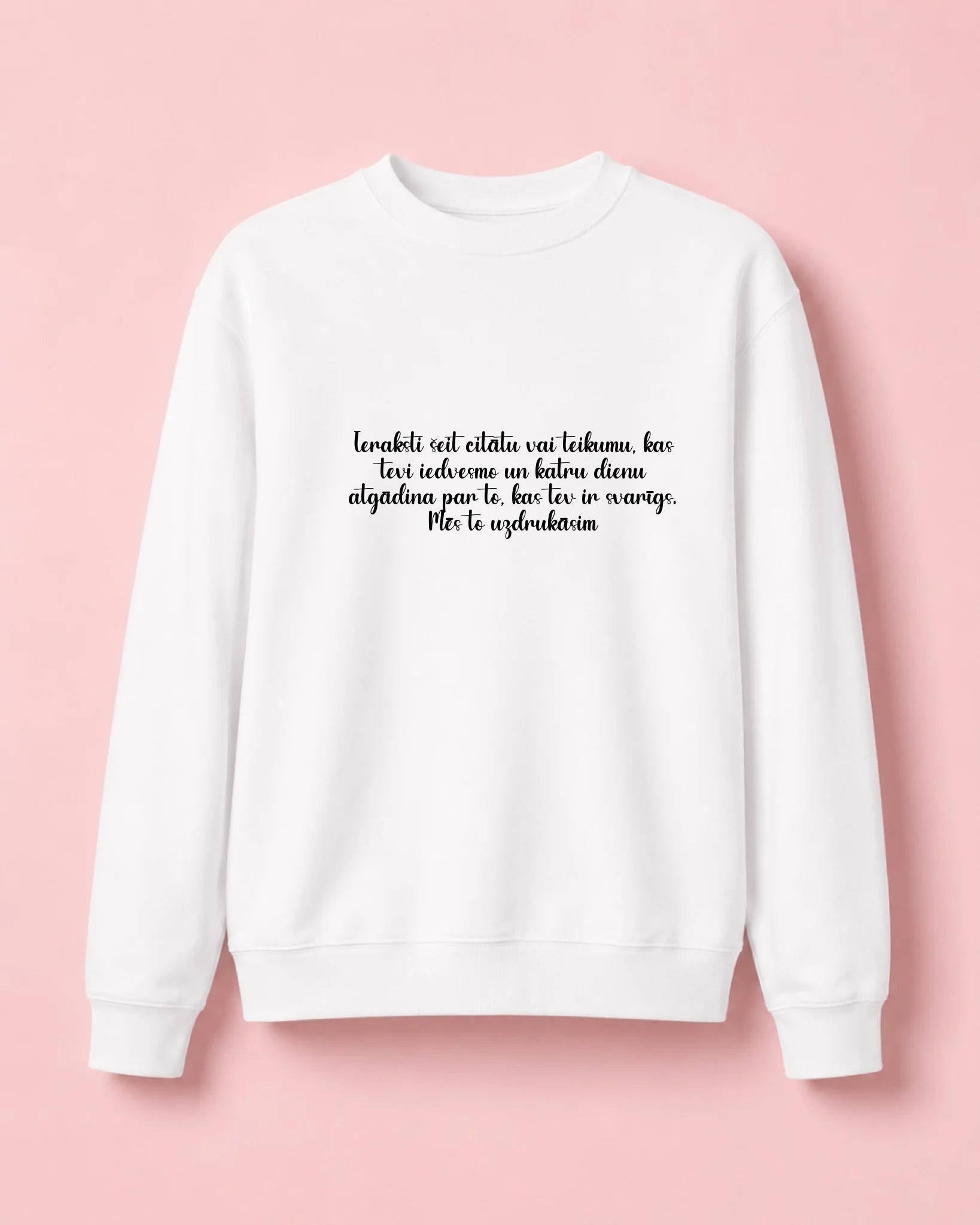 Bild mit personalisiertem Pullover mit Text – online erhältlich Šarlotes audumi