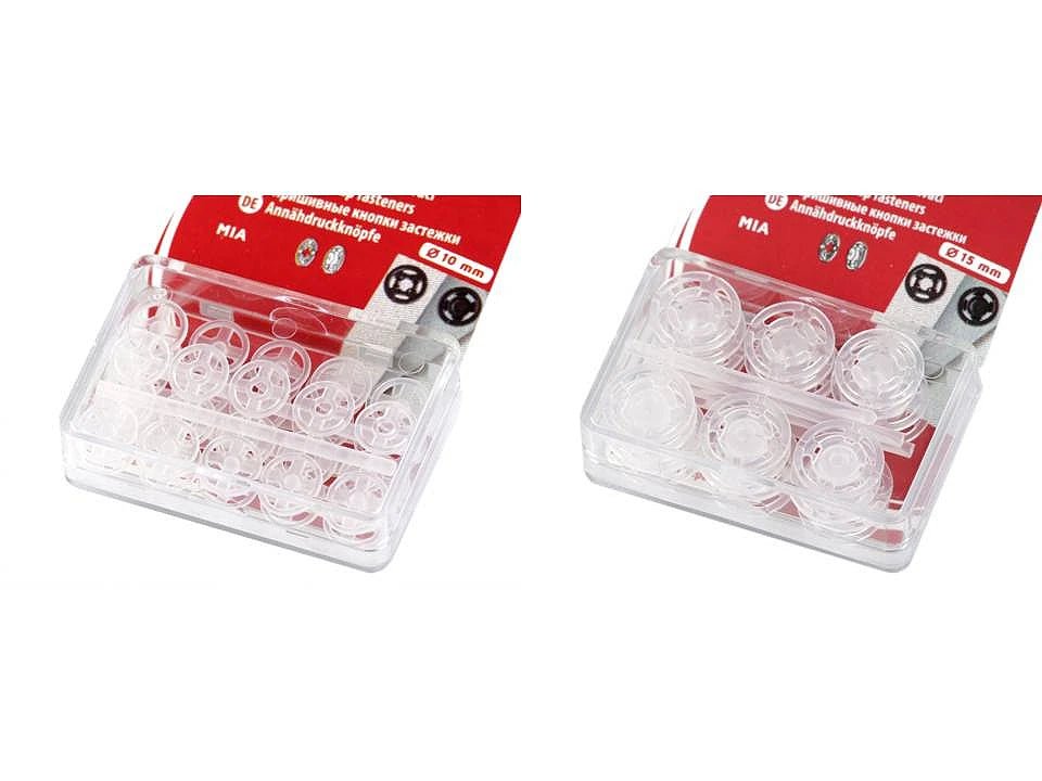 Attēls ar Piešujamas caurspīdīgas plastmasas spiedpogas – 7 mm, 10 mm, 13 mm un 15 mm – pieejams internetā Šarlotes audumi