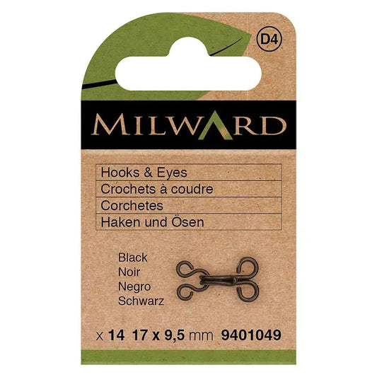 Sew-on fastening hooks and eyes 17x9.5 mm - black