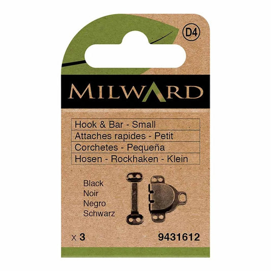 Sew-on hook and bar fasteners, size S - black (3 pairs per pack)