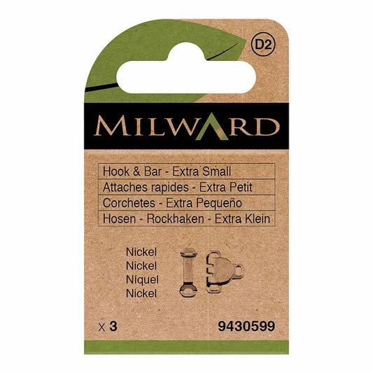 Sew-on hook-and-bar closures, XS size - nickel-plated (3 pairs per pack)