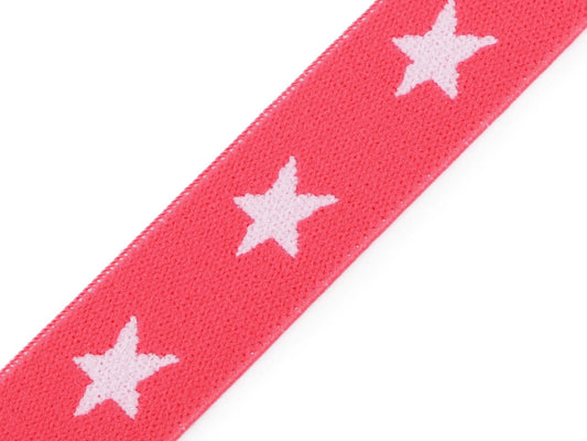 Image de l’élastique plat 2 cm rose à étoiles – disponible en ligne chez Šarlotes audumi