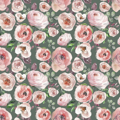 Thin cotton jersey - roses on a green background 200 g/m²
