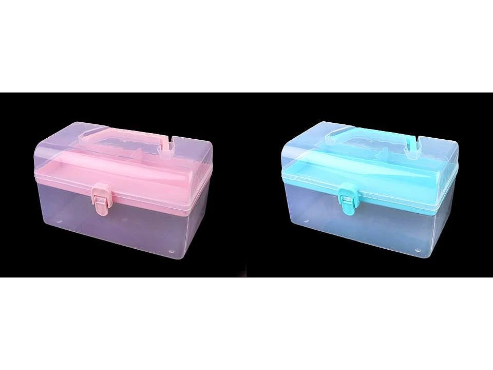 Plastmasas kaste ar rokturi rokdarbiem