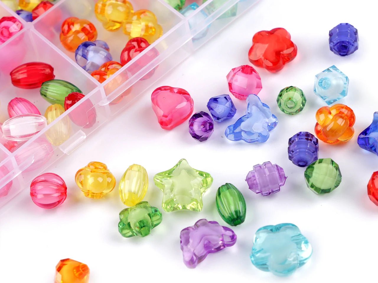 Lot de perles en plastique en boîte |Ø 8–15 mm | 220 pièces