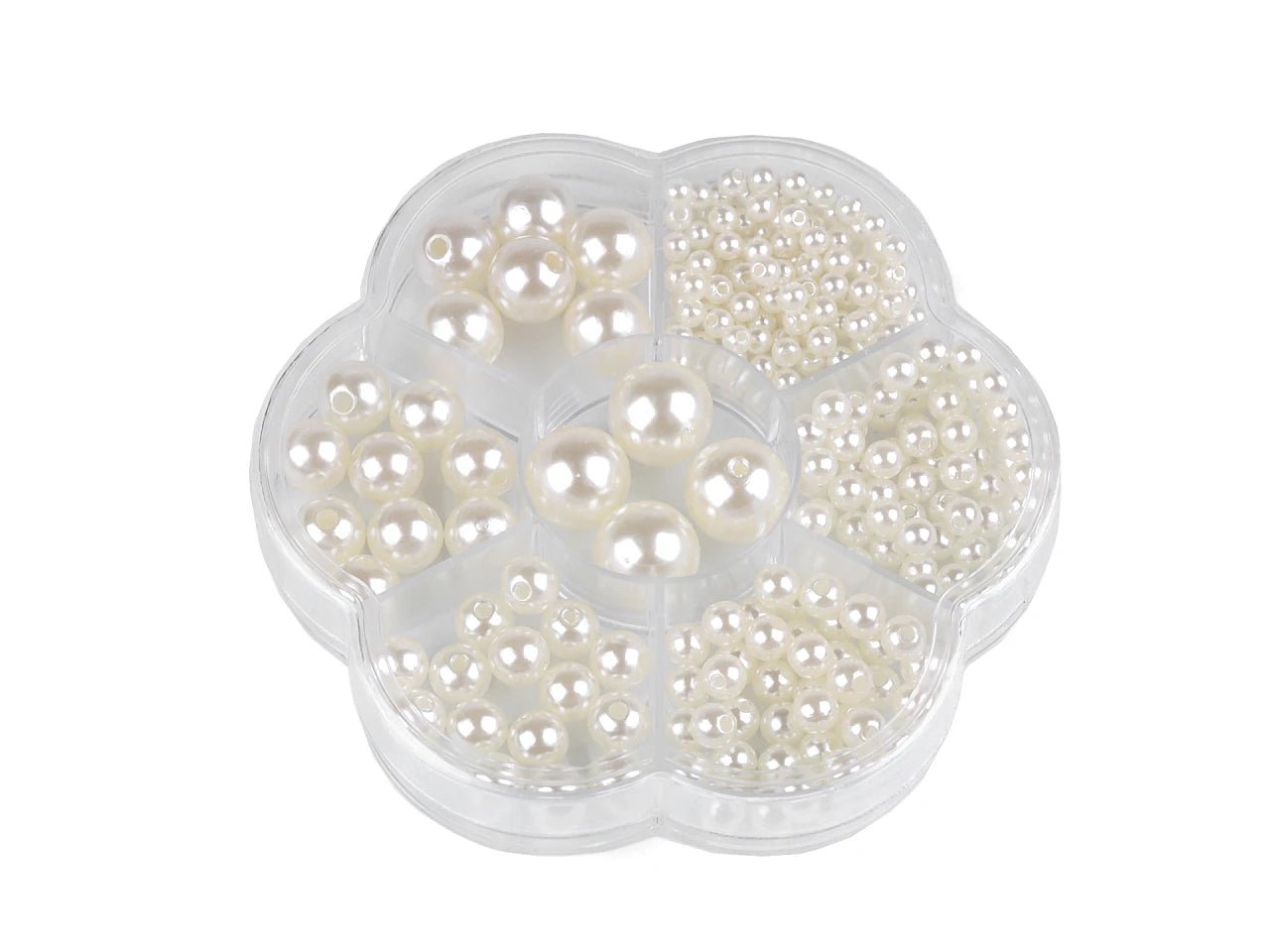 Plastic bead set in a flower-shaped box