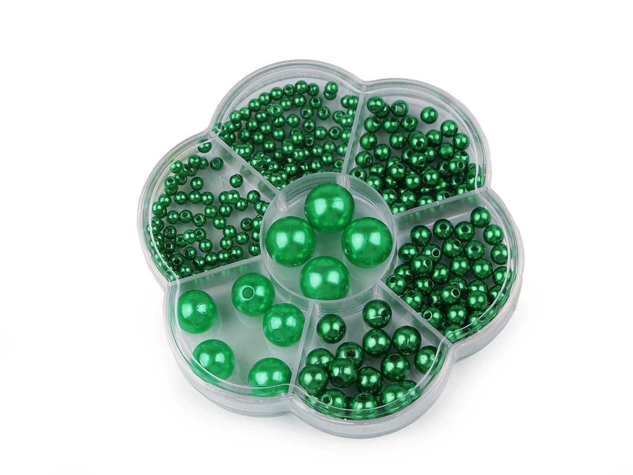 Plastic bead set in a flower-shaped box