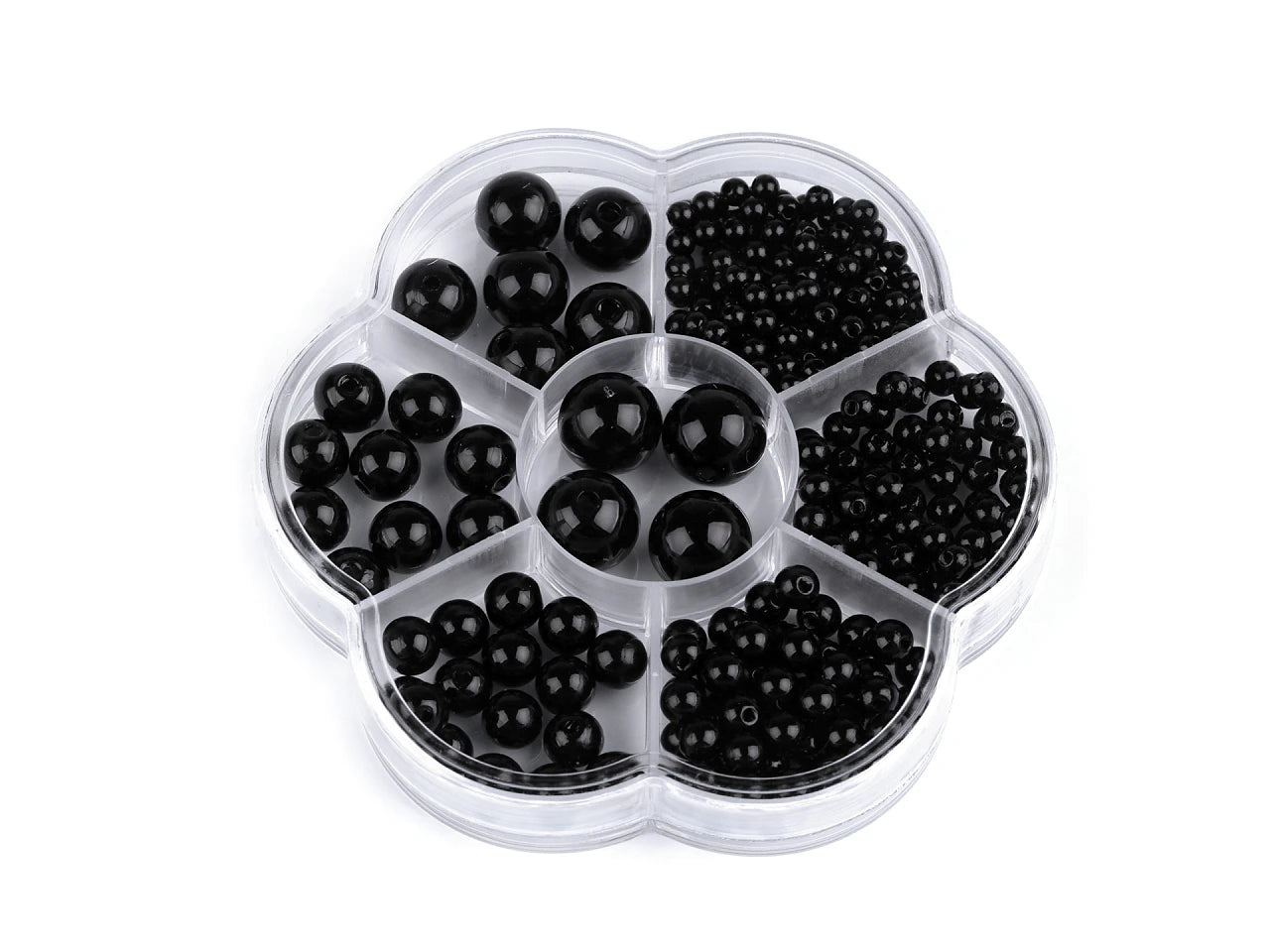 Plastic bead set in a flower-shaped box