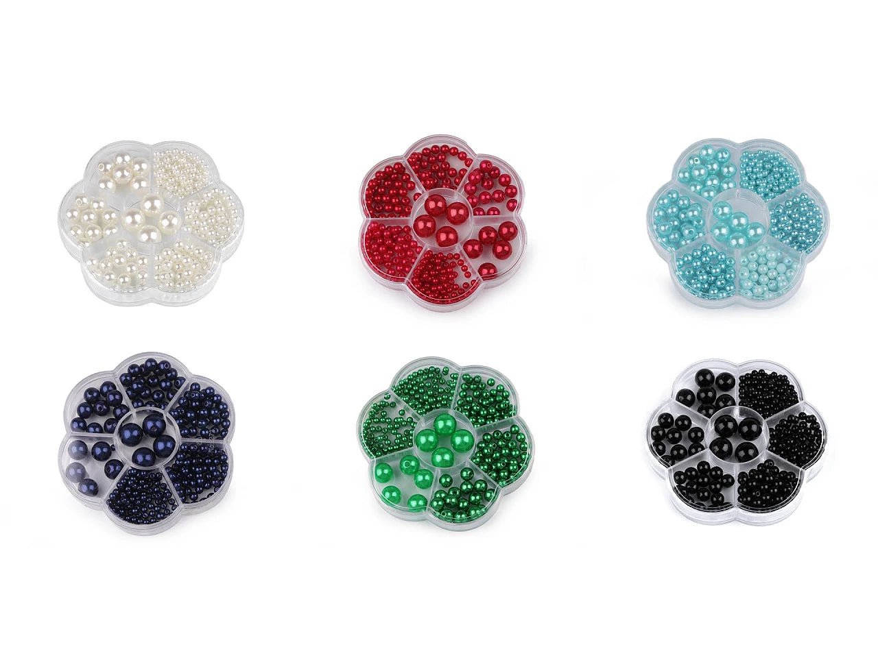Set of plastic beads in a flower-shaped box