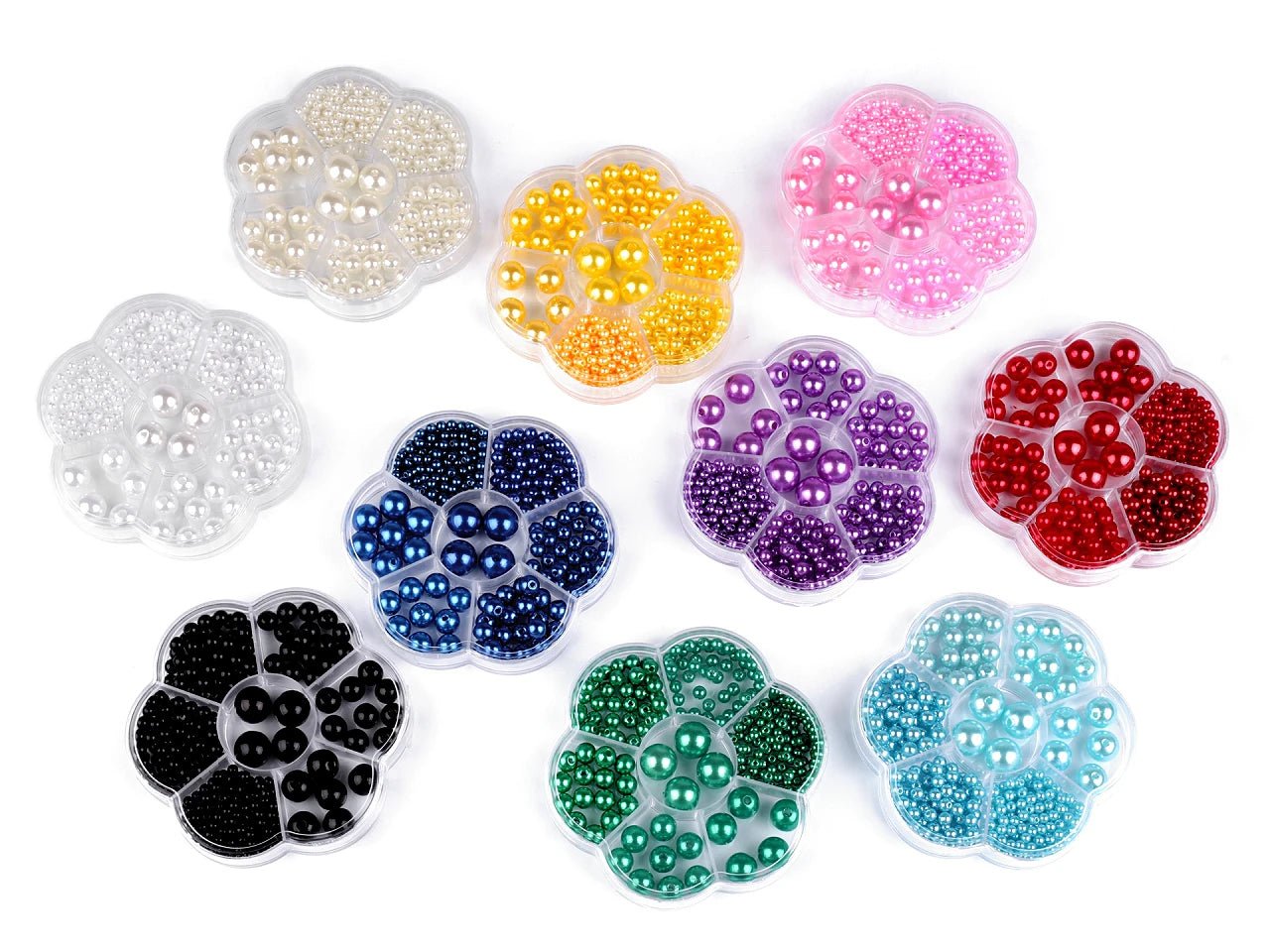 Plastic bead set in a flower-shaped box