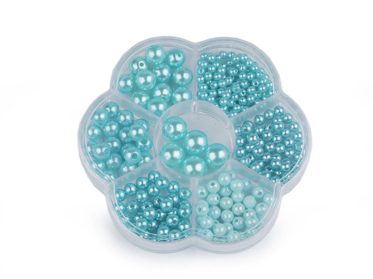 Plastic bead set in a flower-shaped box