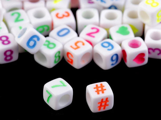alt
Plastic beads with letters, colorful on a white background 6×6 mm