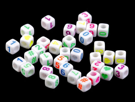 Plastic beads with letters, colorful on a white background 6×6 mm