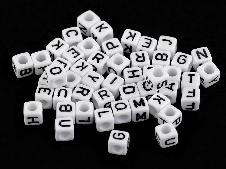 Plastic letter beads, cubes 6×6 mm