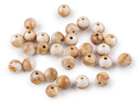 Image of plastic beads with a marble effect Ø10 mm | 20 g – available at Charlotte's Fabrics